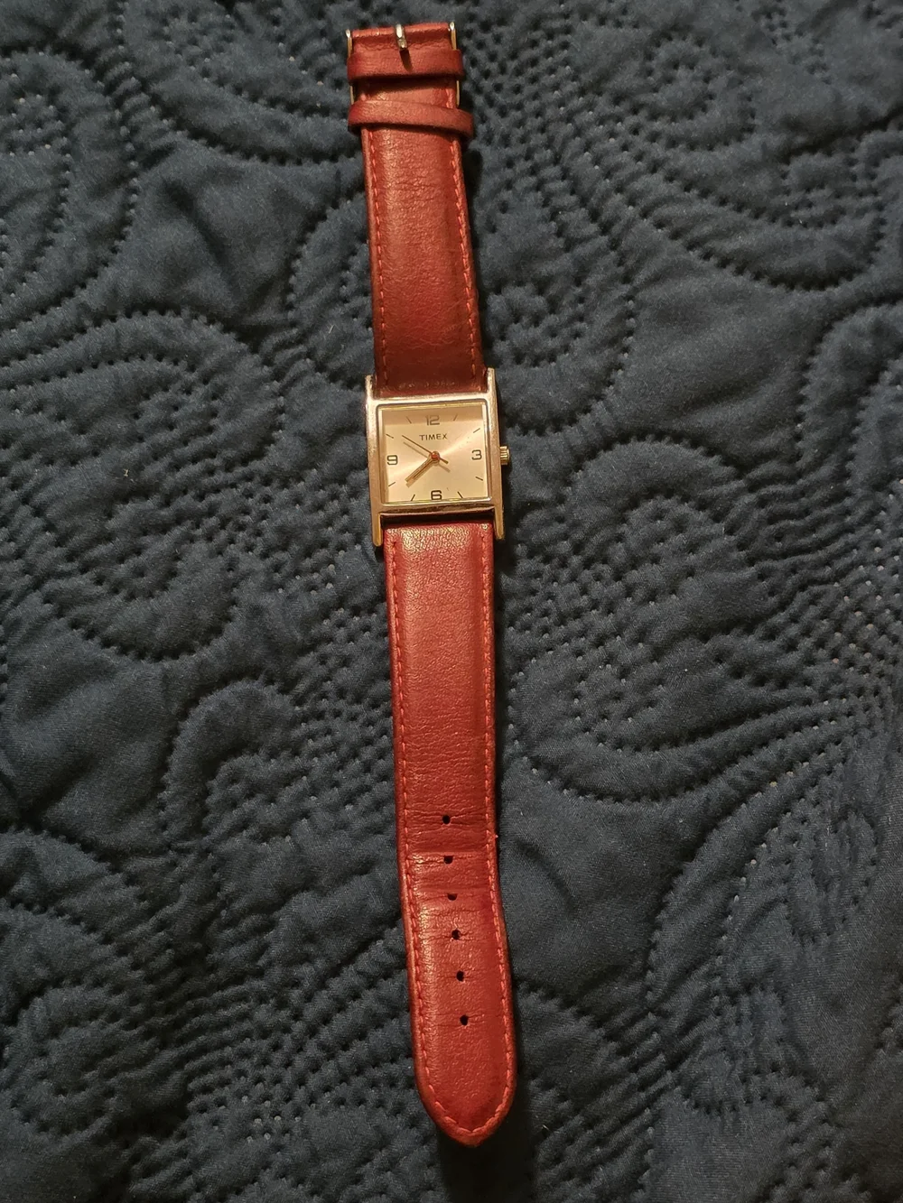 Timex Women's Burgundy Leather Strap Silver Square Dial Watch Need Battery